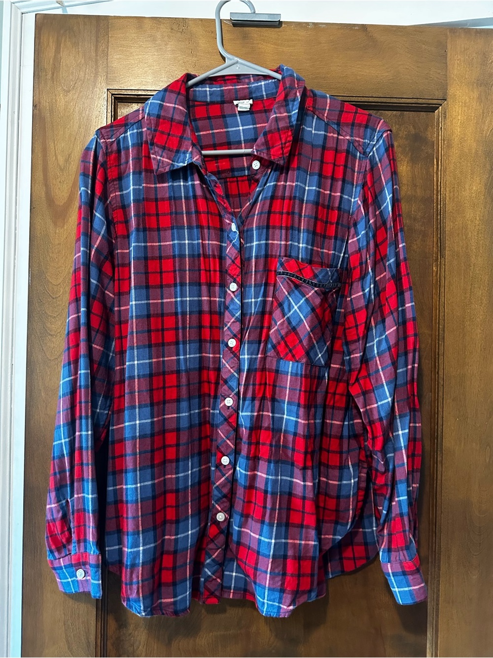 Aerie Plaid Flannel Sleep Shirt Button Down Red Blue - Size Small - Super Soft!